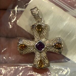 Judith Ripka Citrine Cross Enhancer Pendant